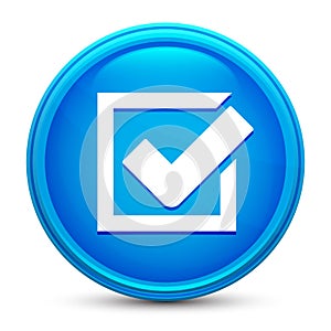 Check box icon glass shiny blue round button isolated design vector illustration