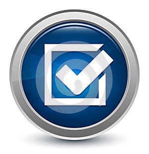 Check box icon starburst shiny blue round button illustration design concept
