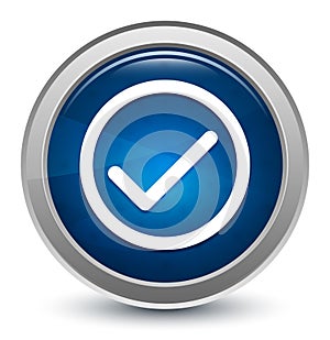 Check box icon starburst shiny blue round button illustration design concept