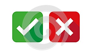 Check box list icons set, green and red isolated on white background, vector illustration.