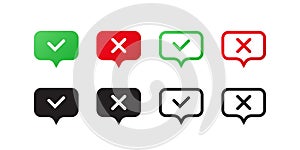 Check boxes. Green check mark, red cross mark icons. Vector scalable graphics