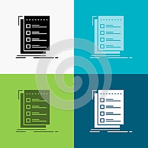 Check, checklist, list, task, to do Icon Over Various Background. glyph style design, designed for web and app. Eps 10 vector