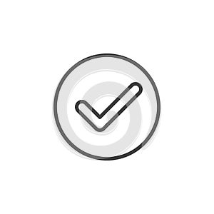 Check, checkmark circular line icon. Round simple sign.