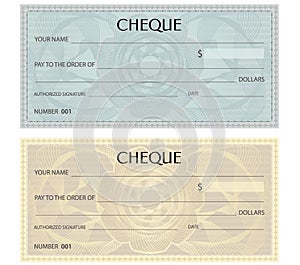 Check cheque, Chequebook template. Guilloche pattern with watermark, spirograph