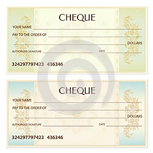 Check cheque, Chequebook template. Guilloche pattern with watermark, spirograph