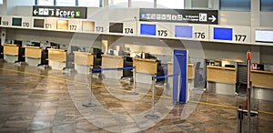 Check-in counter in vienna airport early morning.