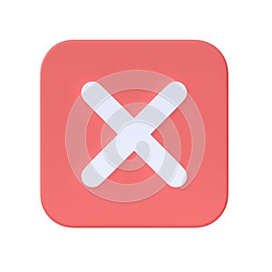 Check 3d render icon - checklist symbol, fail button and wrong red illustration. Negative checkmark