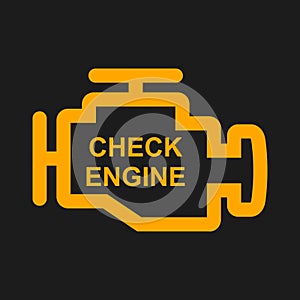Check engine warning sign isolated in black background. Engine repair vector illustration