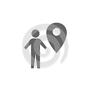 Check in, geolocation, person icon. Element of materia flat maps and travel icon. Premium quality graphic design icon. Signs and