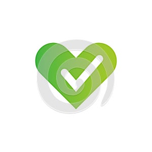 Check heart logo - red tick mark and love symbol. Marriage agency, health and medicine vector icon. Stock Vector