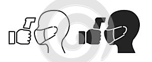 Check human body temperature icon. Showing body temperature check sign during Covid-19 outbreak. Detection virus transmission
