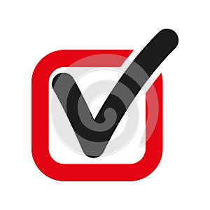 The check icon. Checkmark and checkbox, yes, voting symbol. Flat