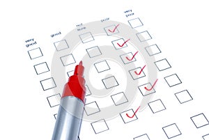 Check list application fill customer survey marker test checklist checking mark box red tick marketing market research sales