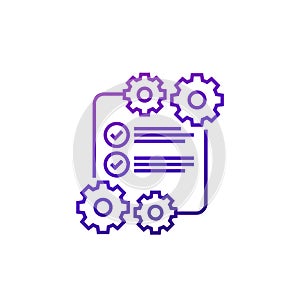 check list with gears, project execution line icon