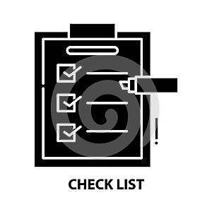 check list icon, black vector sign with editable strokes, concept illustration