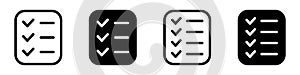 Check list icon. Checklist icon sets. Document icon, questionnaire symbol.