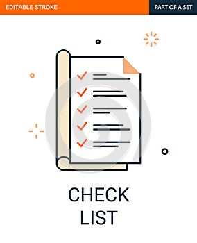 Check list icon. Notebook with check marks list flat outline icon with editable stroke.