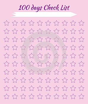 Check list. Stars for marks. Pink background. Scheduler. Tracker Habits