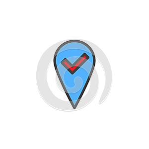 Check map, pointer, navigator filled outline icon