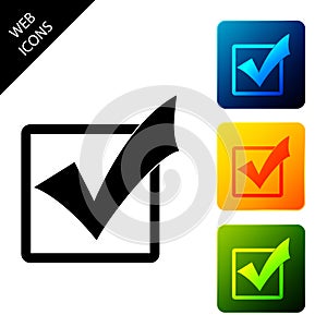 Check mark in a box icon isolated. Tick symbol. Check list button sign. Set icons colorful square buttons