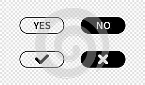 Check mark buttons. Tick and cross buttons. Yes no button. Check mark icons in flat style, isolated for web design. Vector