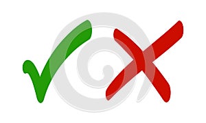 Check mark and cross mark icon set. Tick symbol in green and red color