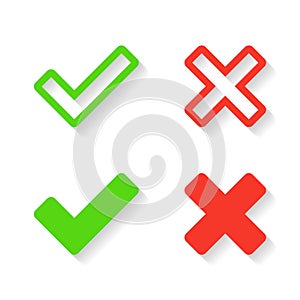 Check mark and x cross icon vector. Approve and reject sign symbol