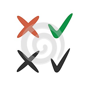 Check mark and cross mark icon isolated vector illustration.