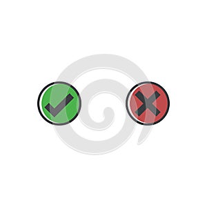 Check mark icon. Approve and cancel symbol for design project. Flat button yes and no. Good and bad. Appove and cancel photo