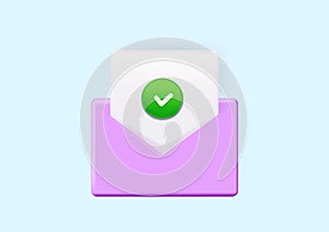 Check mark icon. Approvement concept. Document and postal envelope.