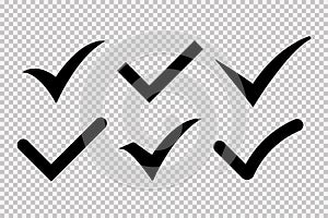 Check mark icon isolated vector elements on transparent background. Black check mark icon. Sign symbol element. Confirmation mark