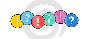 Check mark icon set. Green OK or V tick, red X, exclamation mark, Question mark. Approval signs. Check list, test, quiz. Vector