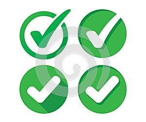 Check mark icon set, right, correct, check-in green icon sign vector illustration.