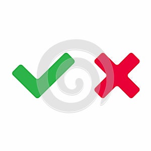 Check mark icon signs vector illustration. Yes or no, right and wrong flat design version of check mark buttons