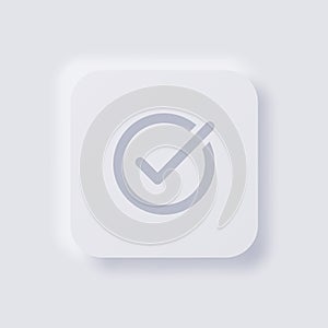 Check mark icon, Tick icon, White Neumorphism soft UI Design for Web design.