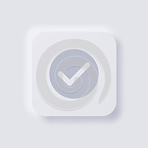 Check mark icon, Tick icon, White Neumorphism soft UI Design for Web design.
