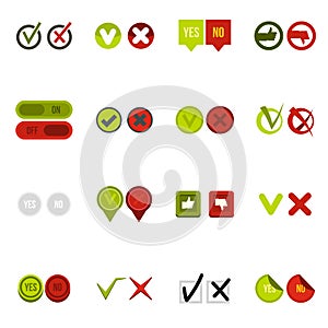 Check mark icons set, flat style