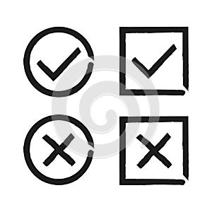 Check mark isolated hand drawn button for concept design. Check list button sign. Vector check mark icon set symbol. Checklist