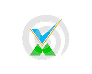 Check mark and letter X logo vector