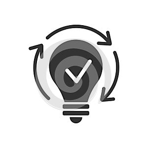 Check Mark In Light Bulb Icon. Idea concept vector icon