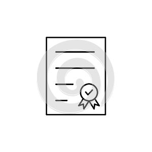 Check mark line document icon. Approve linear symbol.