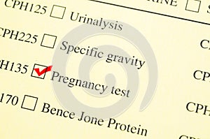 Check mark Medical form request Pregnancy test.