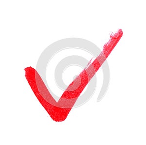 Check mark with red color painted with paintbrush
