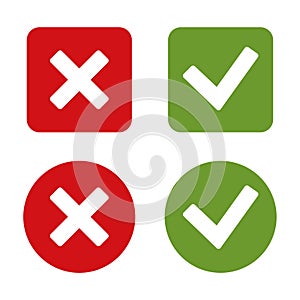 Check Mark Stickers and Buttons. Red Green. Vector.