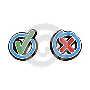 Check mark stickers. Cartoon Vector illustration on white background