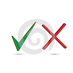 Check mark stickers. set of two simple web buttons: green check mark and red cross. Symbols YES and NO button for vote, decision,