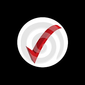 Check mark in white circle on black background