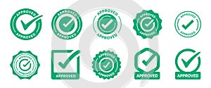 The check marks icon set. It includes approved, yes, right, accept, green, and more icons. Vector illustration sign.