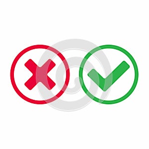 Check mark icon signs vector illustration. Yes or no, right and wrong flat design version of check mark buttons. photo