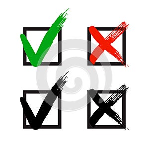 Check Marks painted with a brush, isolated on white. Grunge checkmarks.